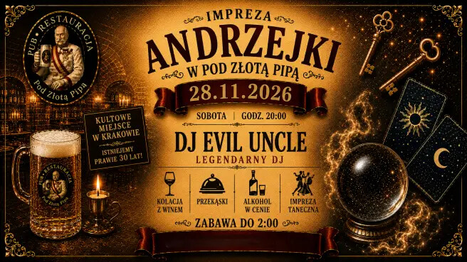 Andrzejki 2026 w Piwnicy pod Złotą Pipą, plakat wydarzenia