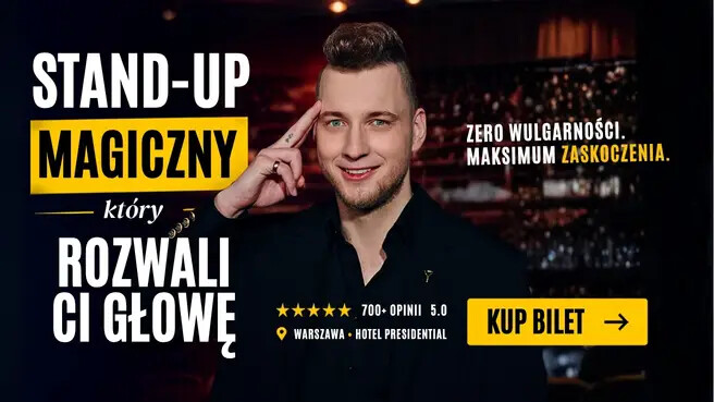 Stand-up Magiczny "To jest ustawione" Wieczór czytania w myślach i sztuki manipulacji, plakat wydarzenia