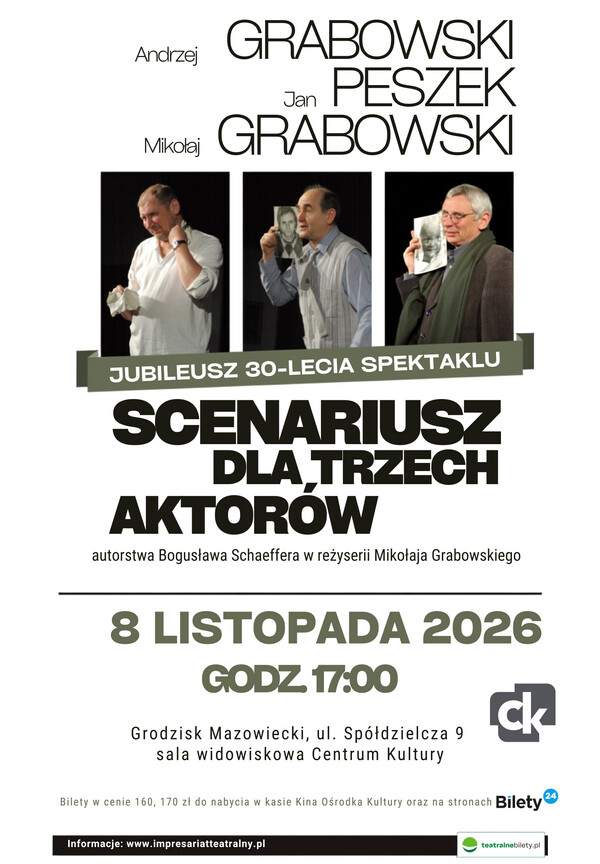 Scenariusz dla trzech aktorów, plakat wydarzenia