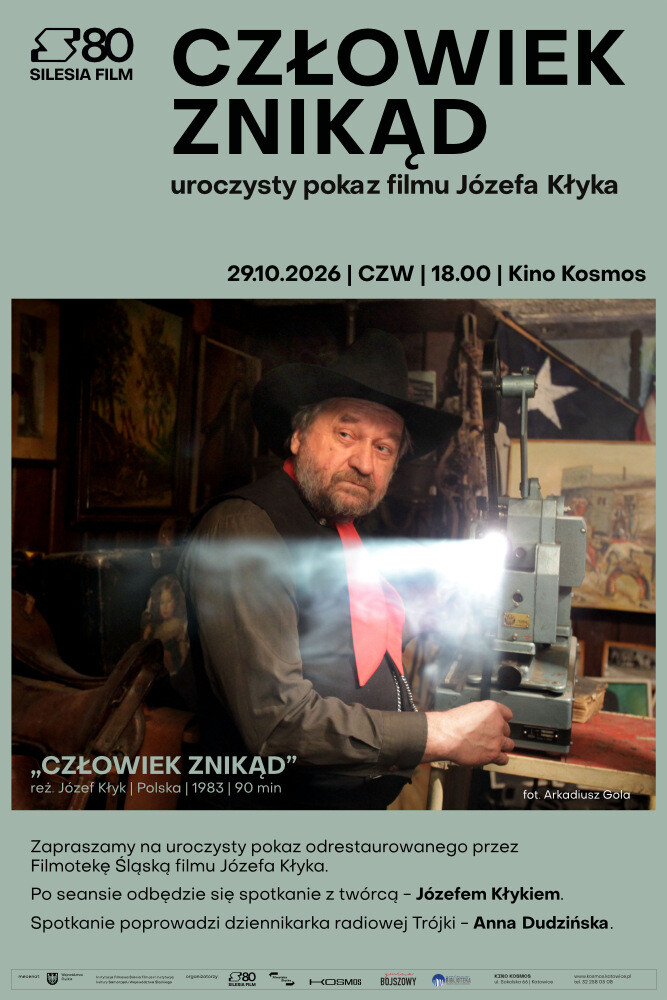 Człowiek znikąd | uroczysty pokaz odrestaurowanego filmu, plakat wydarzenia