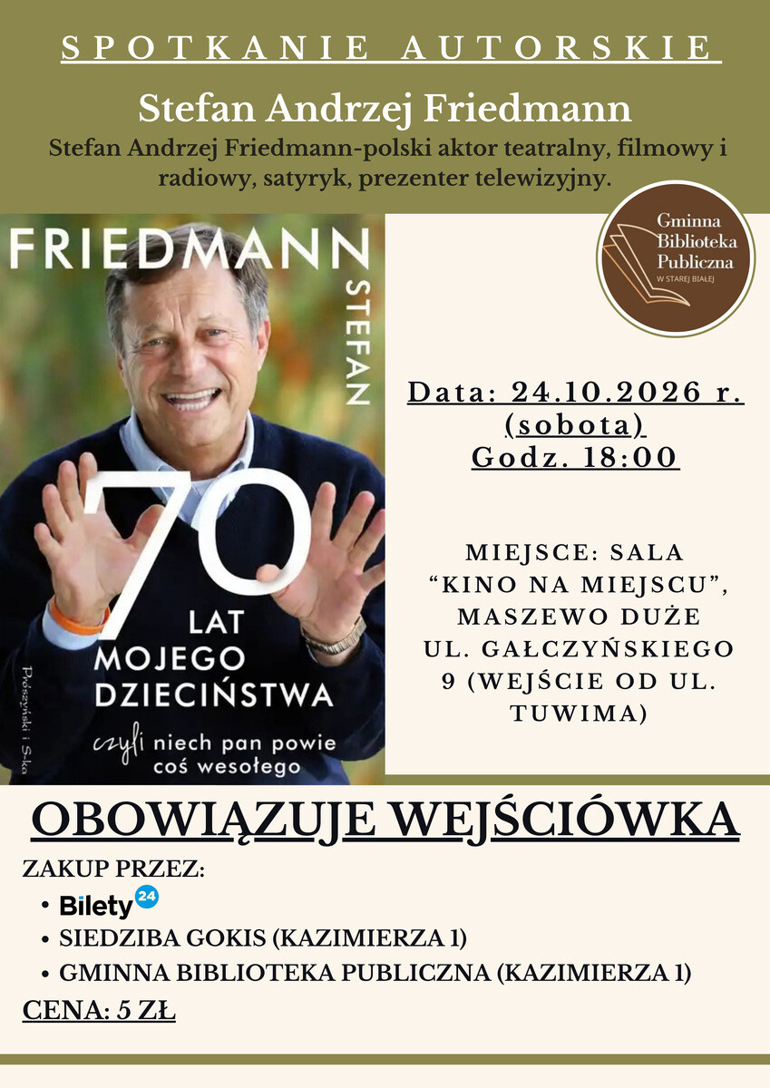 Stefan Friedman – spotkanie autorskie, plakat wydarzenia