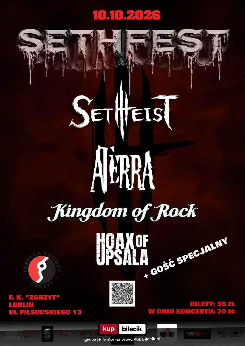 SETHEIST, ATERRA, KINGDOM OF ROCK, HOAX OF UPSALA + GOŚĆ SPECJALNY, plakat wydarzenia