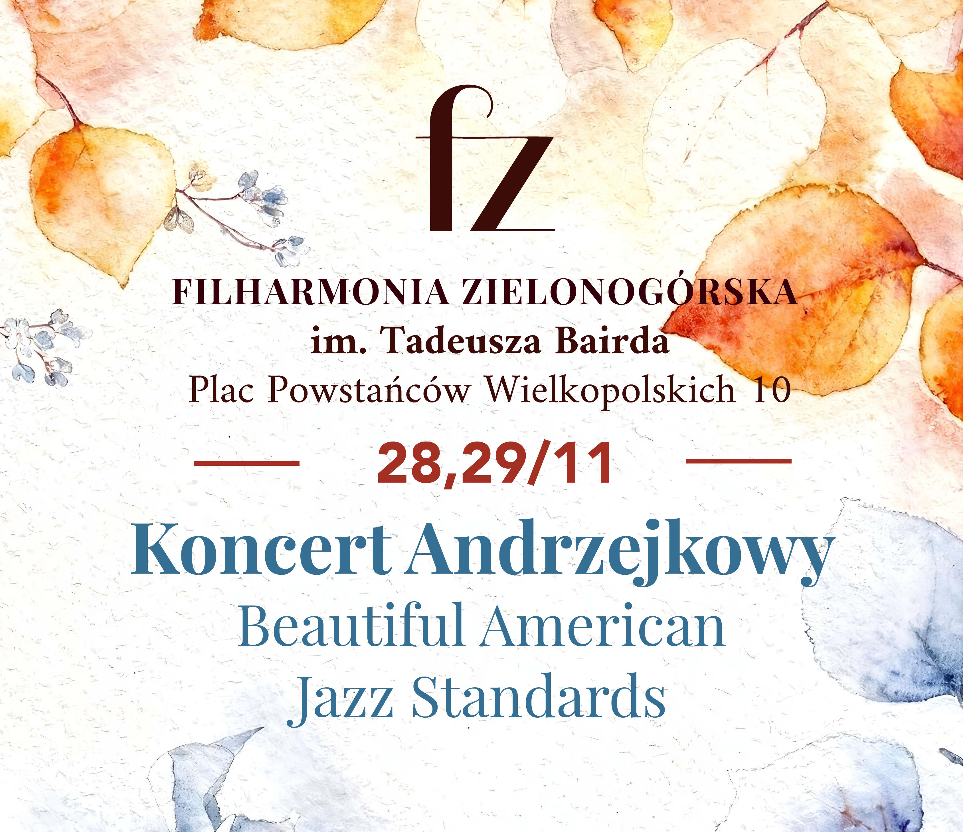 Koncert Andrzejkowy - Beautiful American Jazz Standards, plakat wydarzenia
