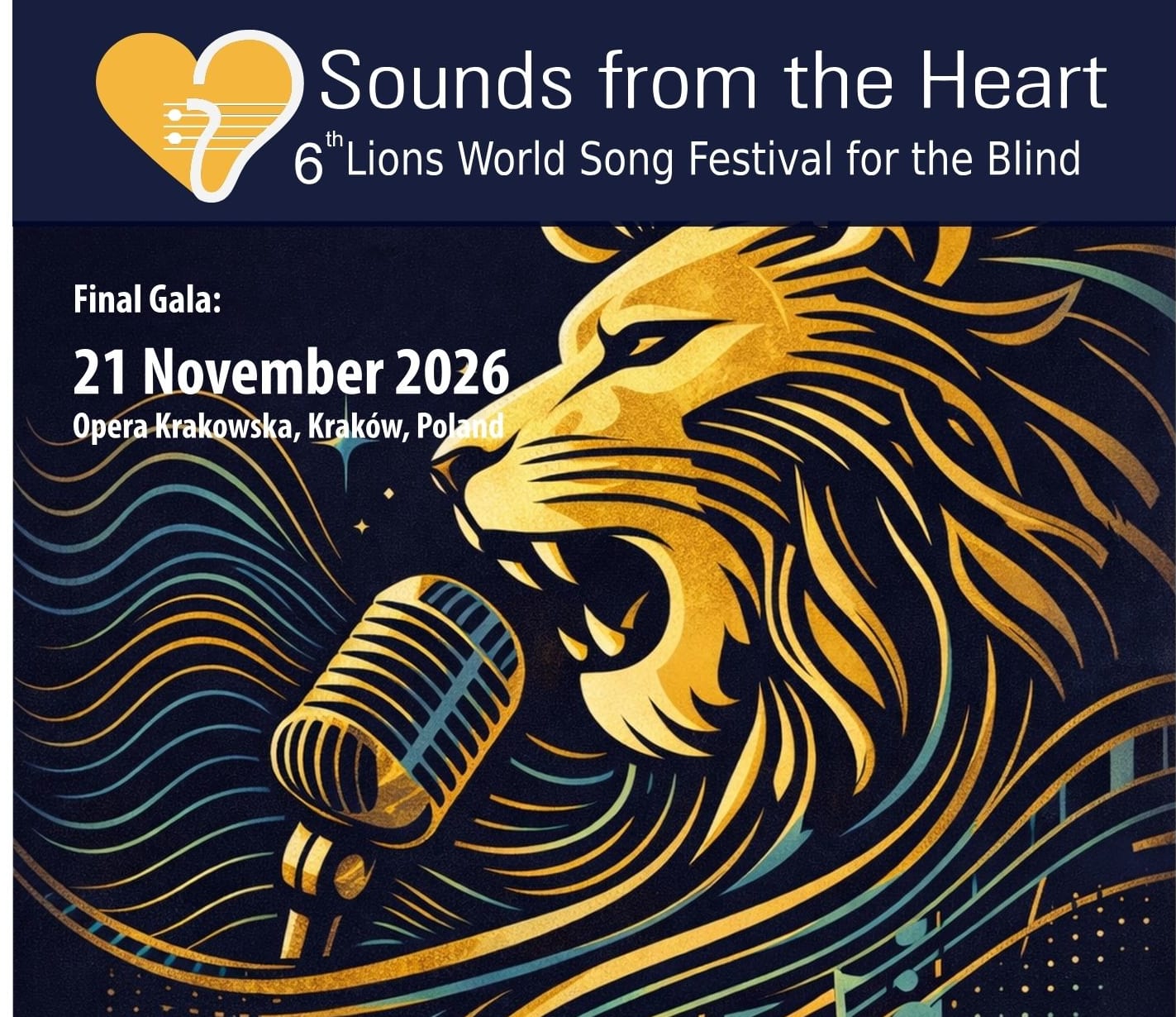 6th Lions World Song Festival for the Blind "Sounds from the Heart", plakat wydarzenia