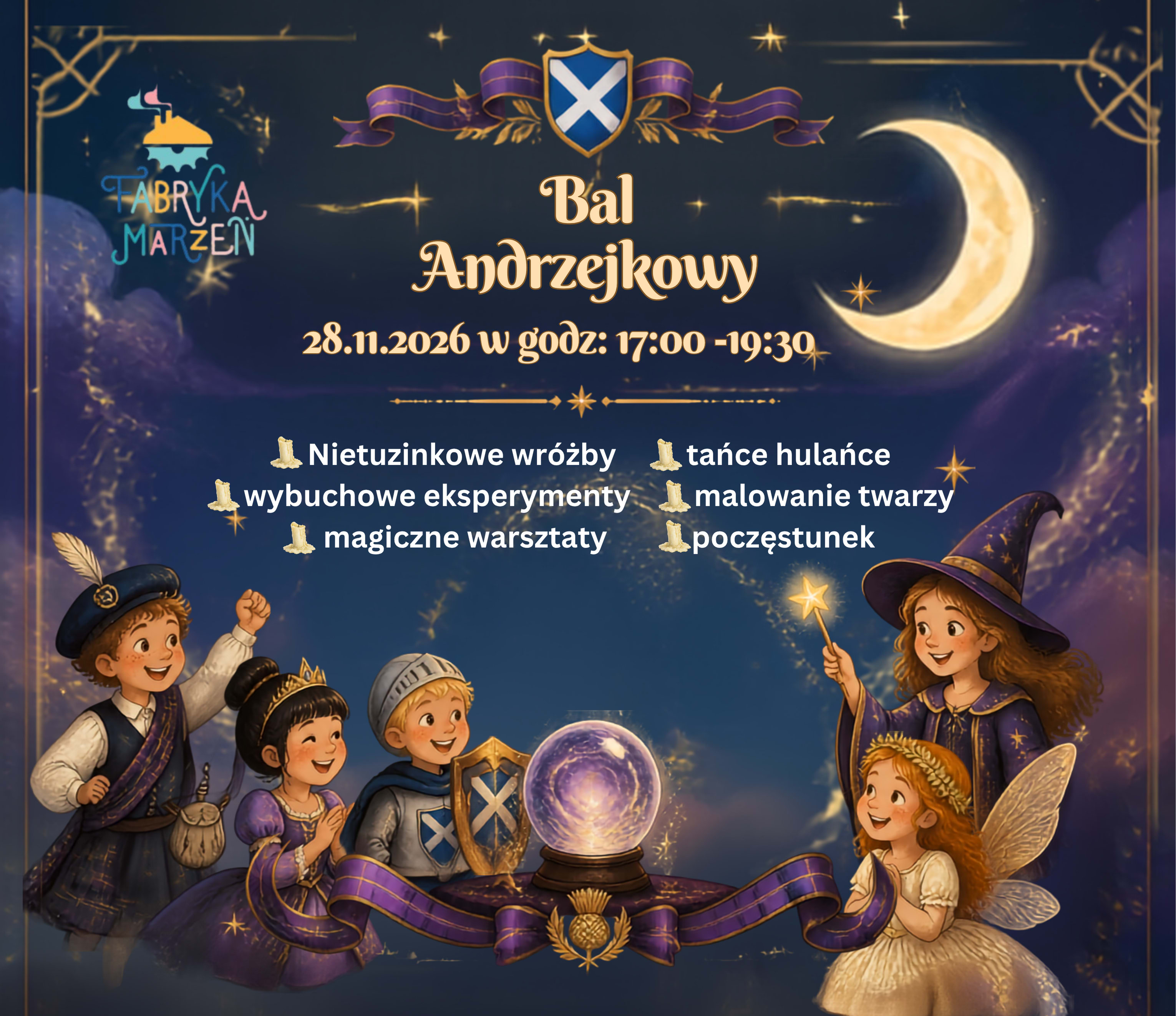 Bal Andrzejkowy dla dzieci, plakat wydarzenia