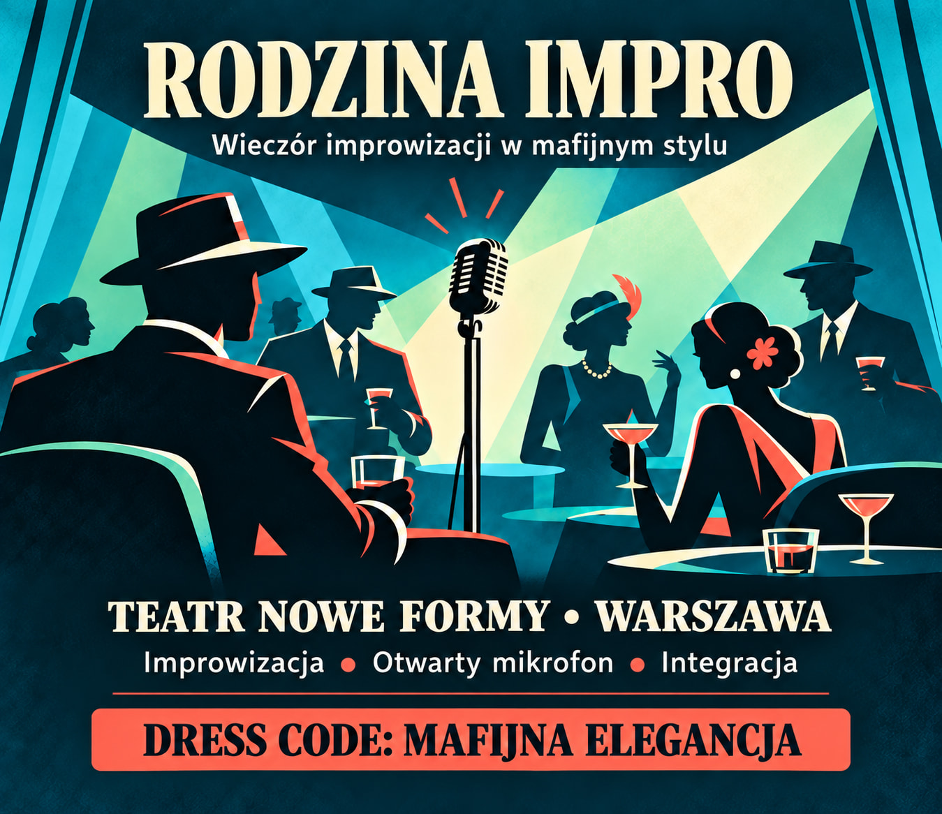 RODZINA IMPRO Wieczór improwizacji w mafijnym stylu, plakat wydarzenia