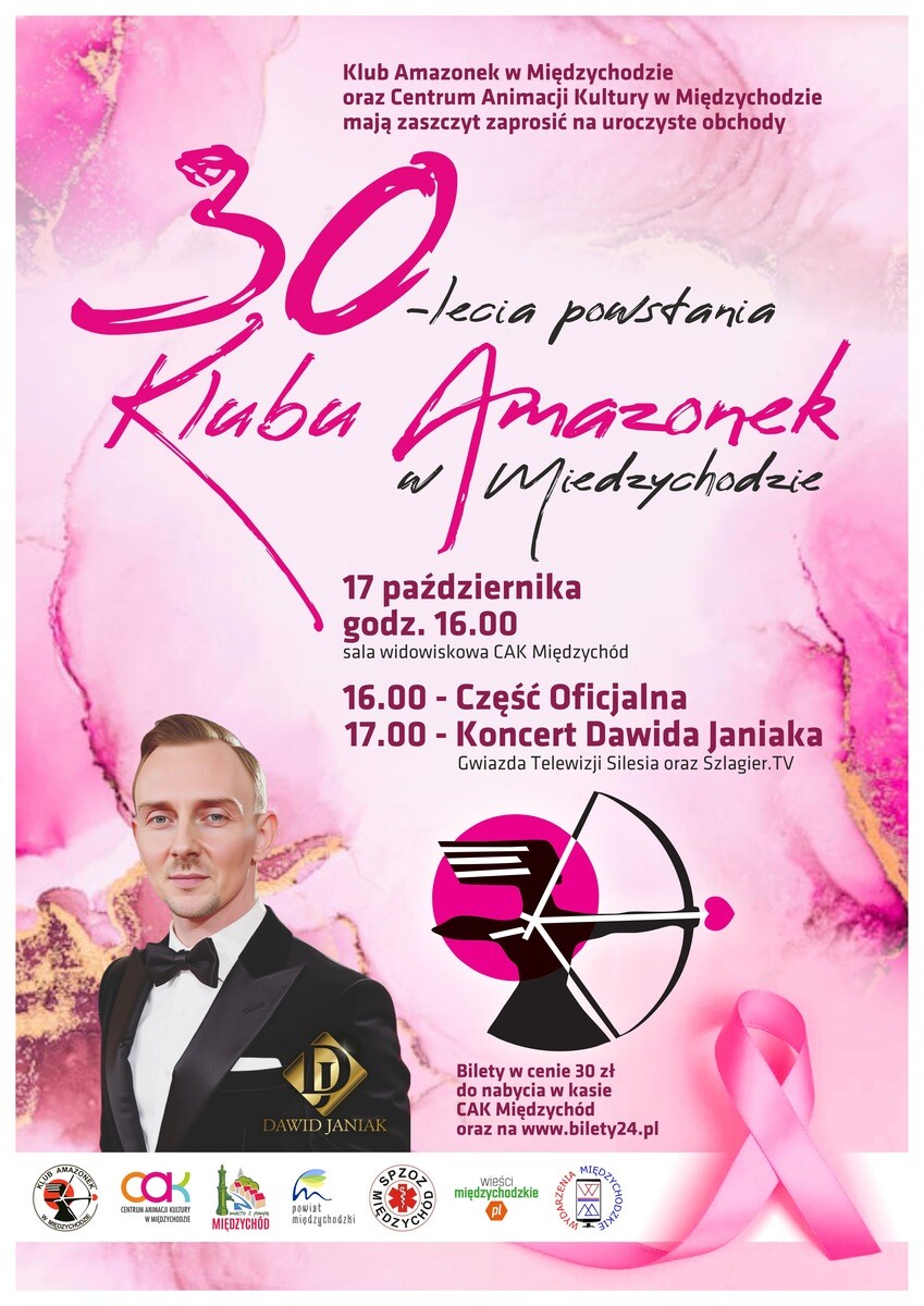30-lecie Klubu Amazonek w Międzychodzie - Koncert Dawid Janiak, plakat wydarzenia
