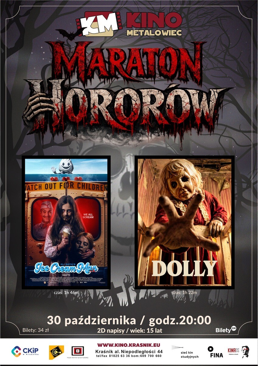 Maraton horrorów Ice cream Man/Dolly 30.10.2026, plakat wydarzenia