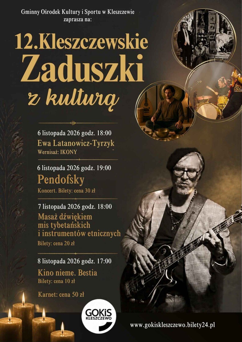12. Kleszczewskie Zaduszki z Kulturą, masaż dźwiękiem mis tybetańskich i instrumentów etnicznych, plakat wydarzenia