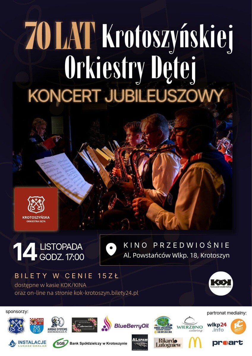 70 lat Krotoszyńskiej Orkiestry Dętej, plakat wydarzenia
