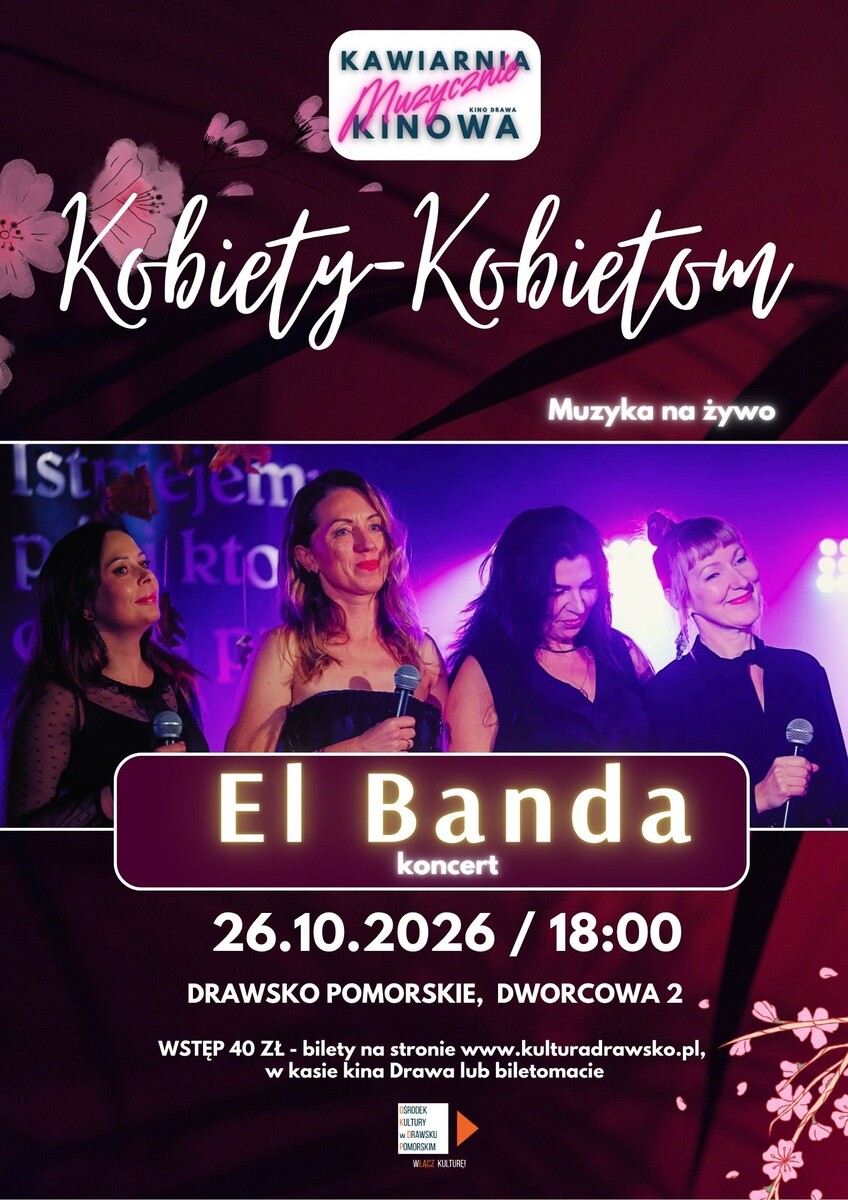 "Kobiety-Kobietom" - Koncert zespołu El Banda w Kawiarni Kinowej Muzycznie, plakat wydarzenia