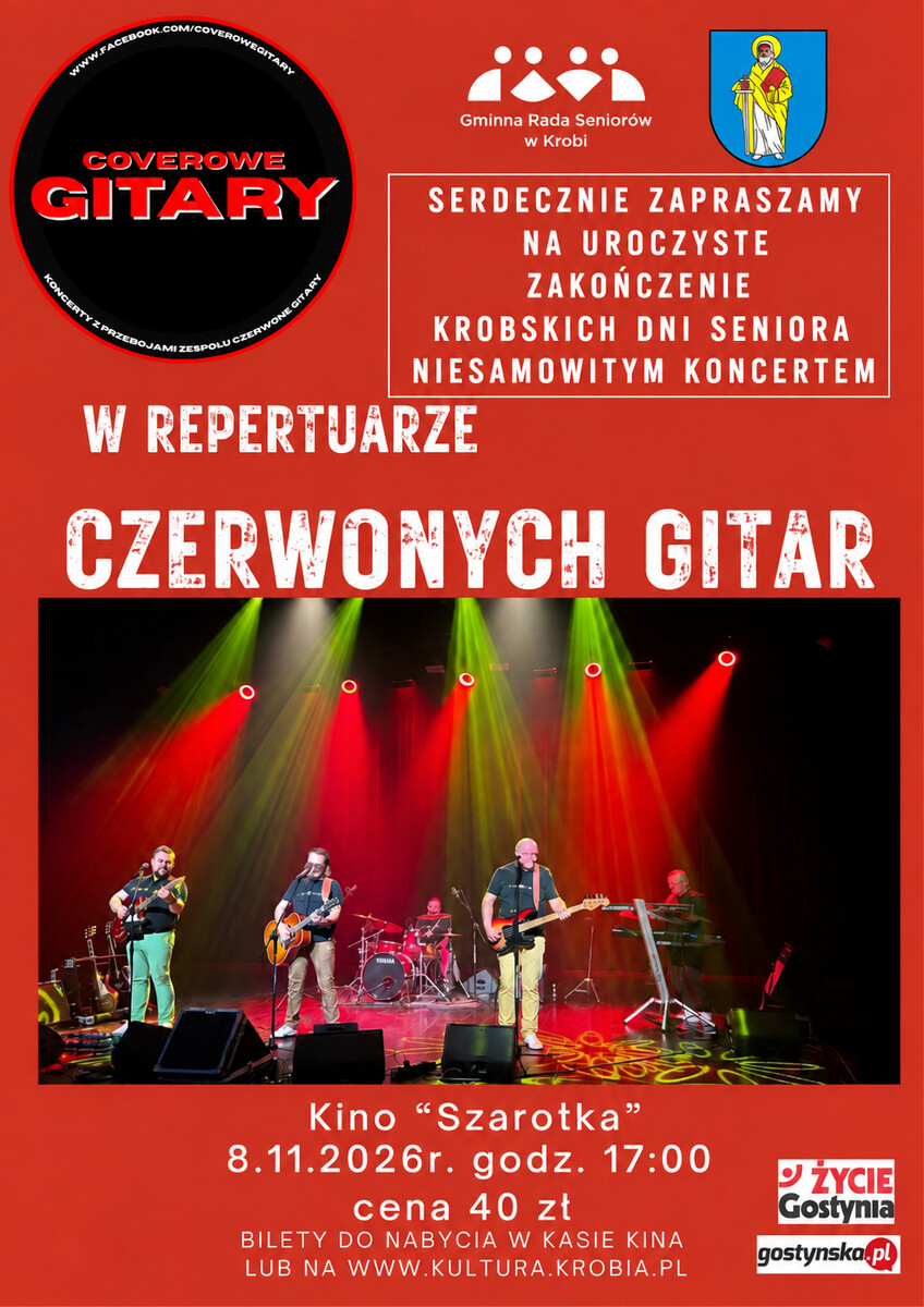 Coverowe Gitary w repertuarze CZERWONYCH GITAR, plakat wydarzenia
