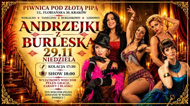 Andrzejkowa burleska – wieczór pełen magii, zmysłów i blasku!, plakat wydarzenia