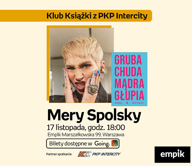Mery Spolsky w Klubie Książki z PKP Intercity | GRUBA CHUDA MĄDRA GŁUPIA, plakat wydarzenia