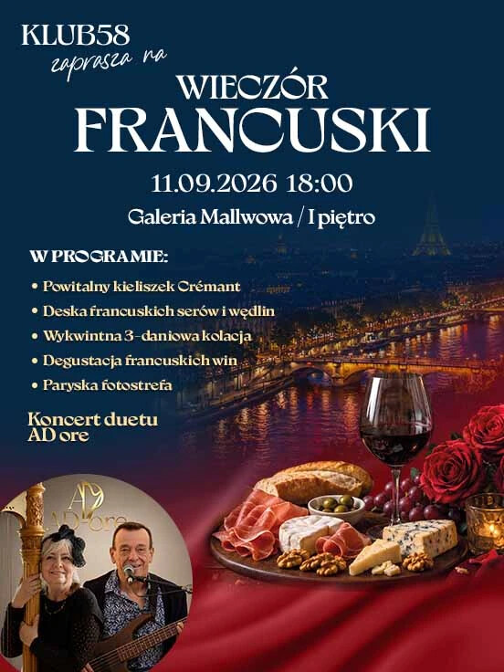 Wieczór Francuski w Klubie 58 – kulinarna i muzyczna podróż do serca Paryża
