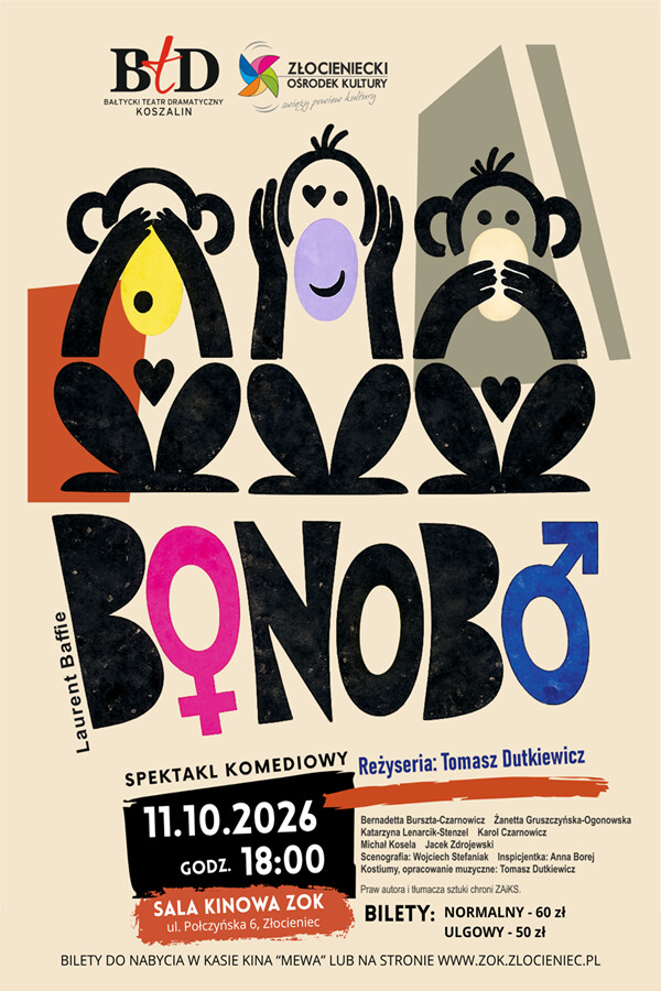 Spektakl komediowy "BoNoBo", plakat wydarzenia