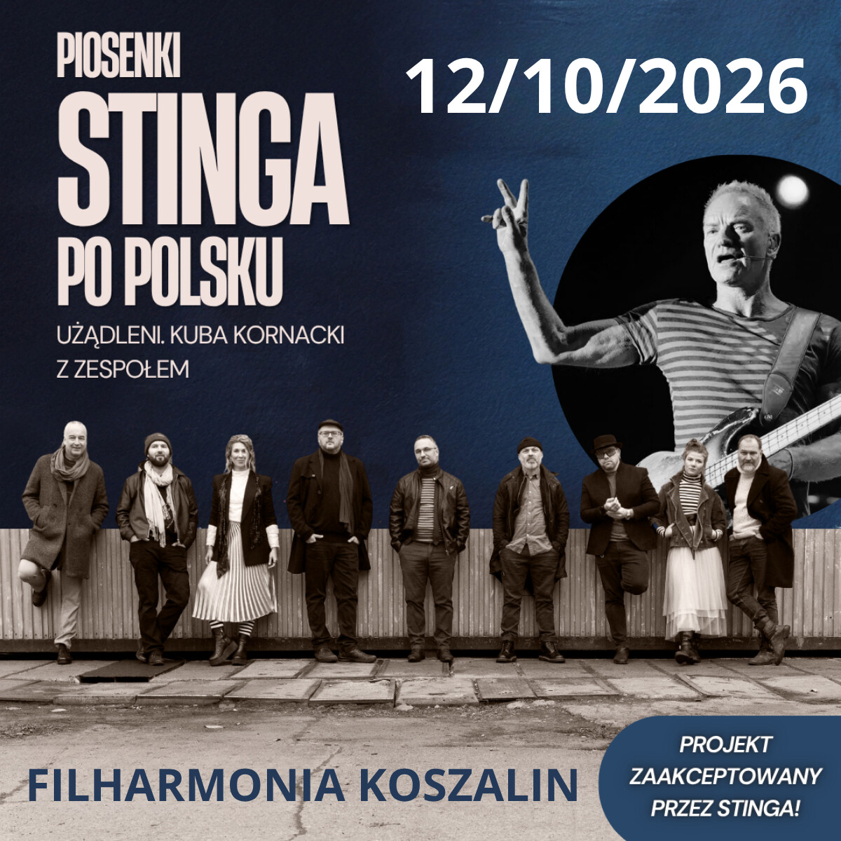 Piosenki Stinga po polsku. Kuba Kornacki z zespołem Użądleni, plakat wydarzenia