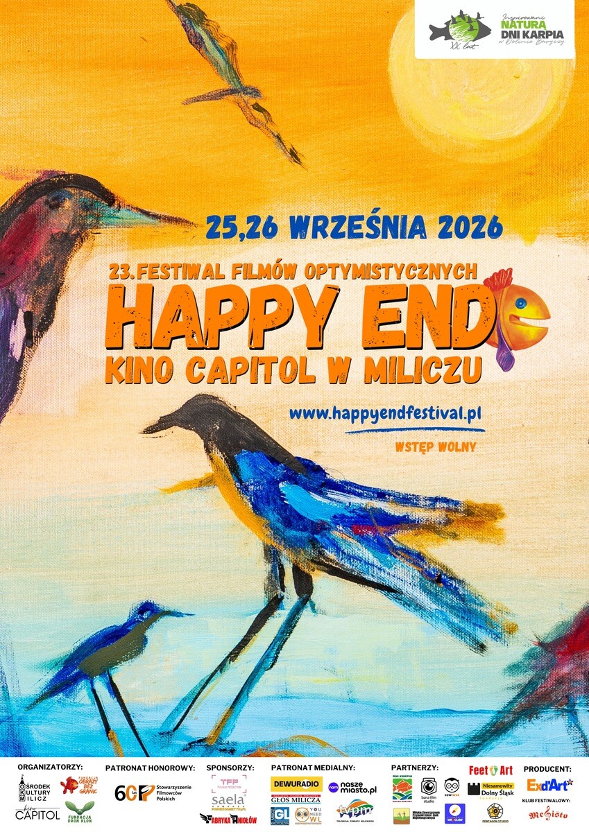 23. Festiwal Filmów Optymistycznych Happy End - WSTĘP BEZPŁATNY, plakat wydarzenia